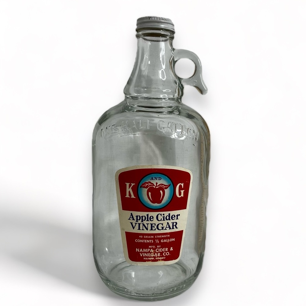 Vintage Half Gallon Apple Cider Vinegar Glass Jug with Finger Handle and Label